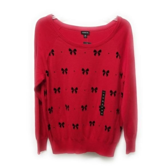Torrid Bow Print Red Sweater Size 00 M/L Medium Large - Picture 5 of 8